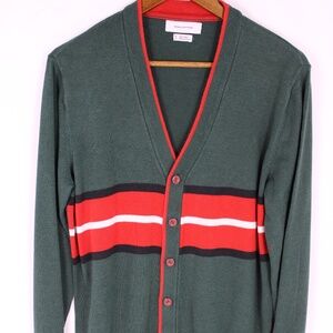 0316-Urban Outfitters Striped Button-Up Cardigan – Forest Green/Red – Size S